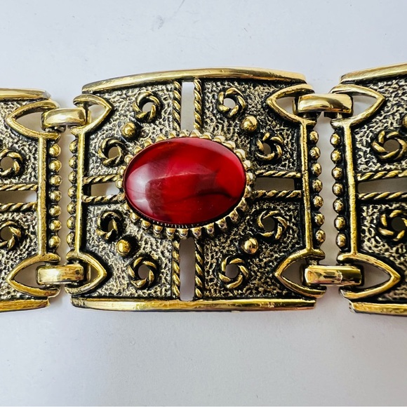 VINTAGE GRANADA 1970’s BAROQUE CHUNKY CABOCHON ANTIQUE GOLD  BRACELET - Picture 5 of 13